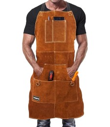 DELANTAL CUERO SOLDADOR CON 6 BOLSILLOS PARA HERRAMIENTAS