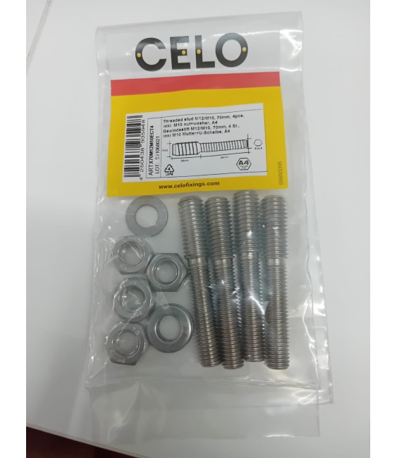 BLISTER 4 UNID.TORNILLO DOBLE ROSCA M12/M10 70 MM INOX A4 (INCLUYE TUERCA+ARANDELA)