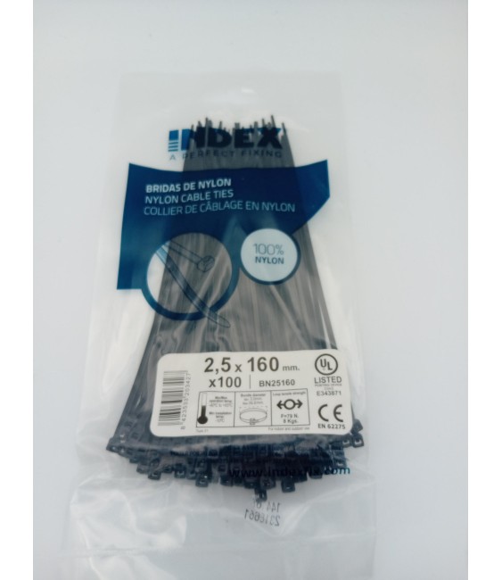 BRIDA NYLON NEGRA 2.5X160 (100 UNID)