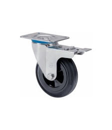 RUEDA GIRATORIA PLACA FRENO GOMA NEGRA 2-1153 | Herrajes HE