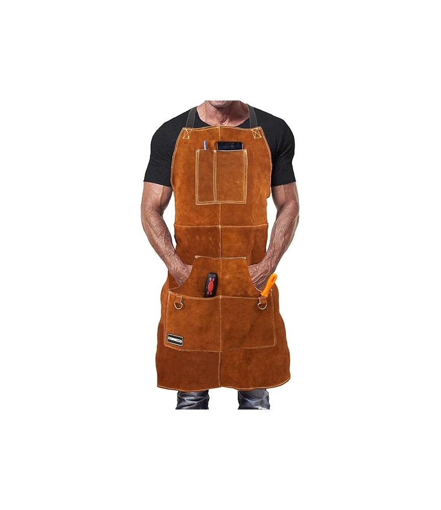 DELANTAL CUERO SOLDADOR CON 6 BOLSILLOS PARA HERRAMIENTAS