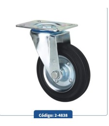 RUEDA GIRATORIA C/PLACA GOMA NEGRA EJE RODILLOS REF.2-4838