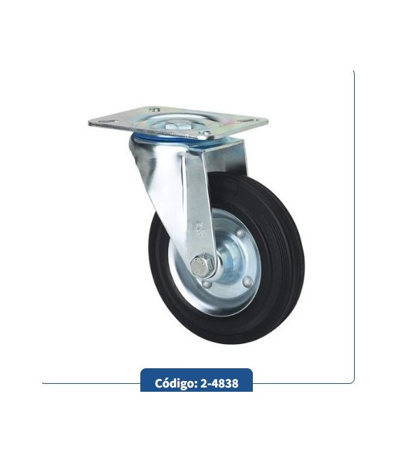 RUEDA GIRATORIA C/PLACA GOMA NEGRA EJE RODILLOS REF.2-4838